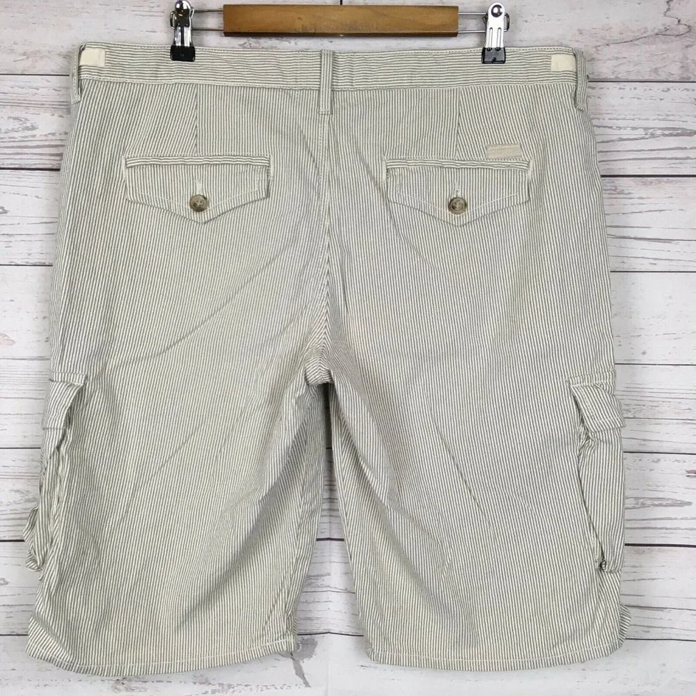 7 For All Mankind Mens 36 Cargo Shorts Conductor Stripe White Blue Seven